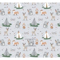Baumwollstoff Kinderstoff Tierchen mit Zelt Breite 160cm 