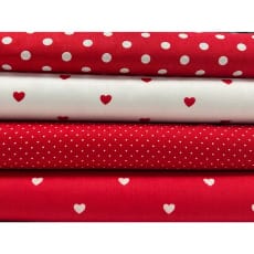 Stoffpaket Baumwolle Herzchen Punkte rot
