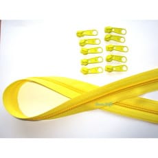 Endlos Reißverschluss gelb, Set 2m + 6 Zipper