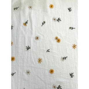 Double Gauze Stoff Stickerei weiß Blümchen kaufen