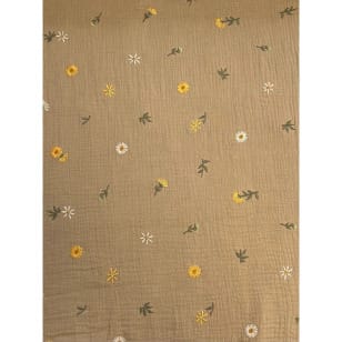 Double Gauze Stoff Stickerei beige Blümchen kaufen