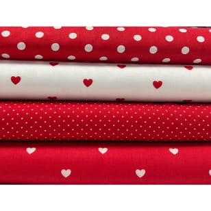 Stoffpaket Baumwolle Herzchen Punkte rot kaufen