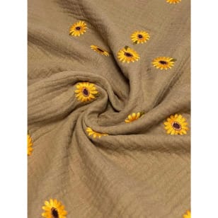 Double Gauze Stoff Stickerei Sonnenblumen kaufen