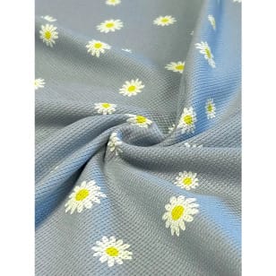 Baumwollstoff Waffeljersey Waffelstrick Margeriten hellblau kaufen