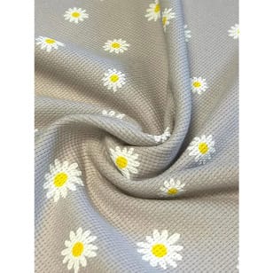 Baumwollstoff Waffeljersey Waffelstrick Margeriten sand kaufen