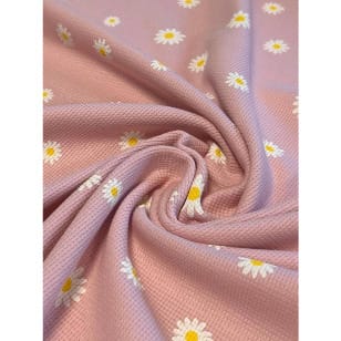 Baumwollstoff Waffeljersey Waffelstrick Margeriten poudre kaufen