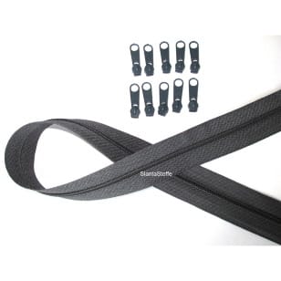 Endlos Reißverschluss grau Set 2m + 10 Zipper kaufen