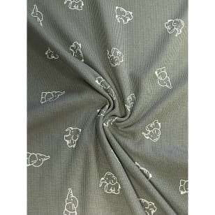 Baumwollstoff Waffeljersey Waffelstrick Elefant hellkhaki kaufen